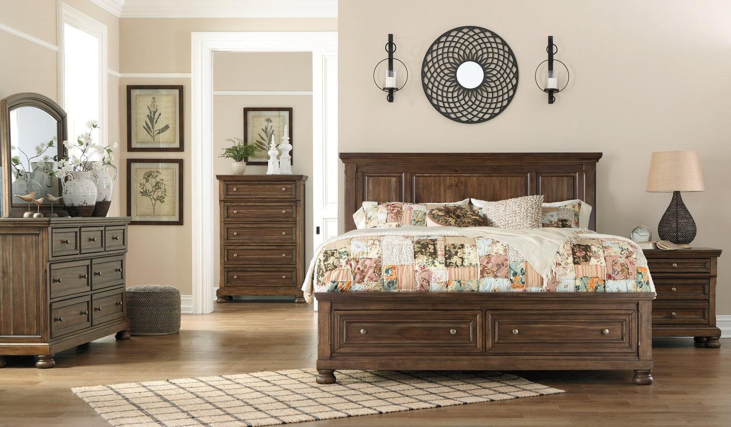 Flynnter  Panel Bed With Mirrored Dresser, Chest And Nightstand