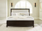 Neymorton California King Upholstered Panel Bed with Mirrored Dresser, Chest and Nightstand