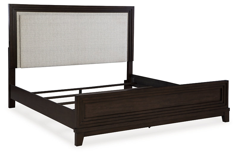 Neymorton King Upholstered Panel Bed with 2 Nightstands