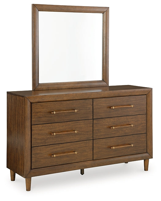 Lyncott Queen Upholstered Bed with Mirrored Dresser