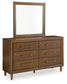 Lyncott Queen Upholstered Bed with Mirrored Dresser, Chest and 2 Nightstands