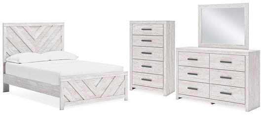 Cayboni Full Panel Bed with Mirrored Dresser and Chest