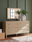 Cielden Full Upholstered Panel Bed with Mirrored Dresser, Chest and 2 Nightstands