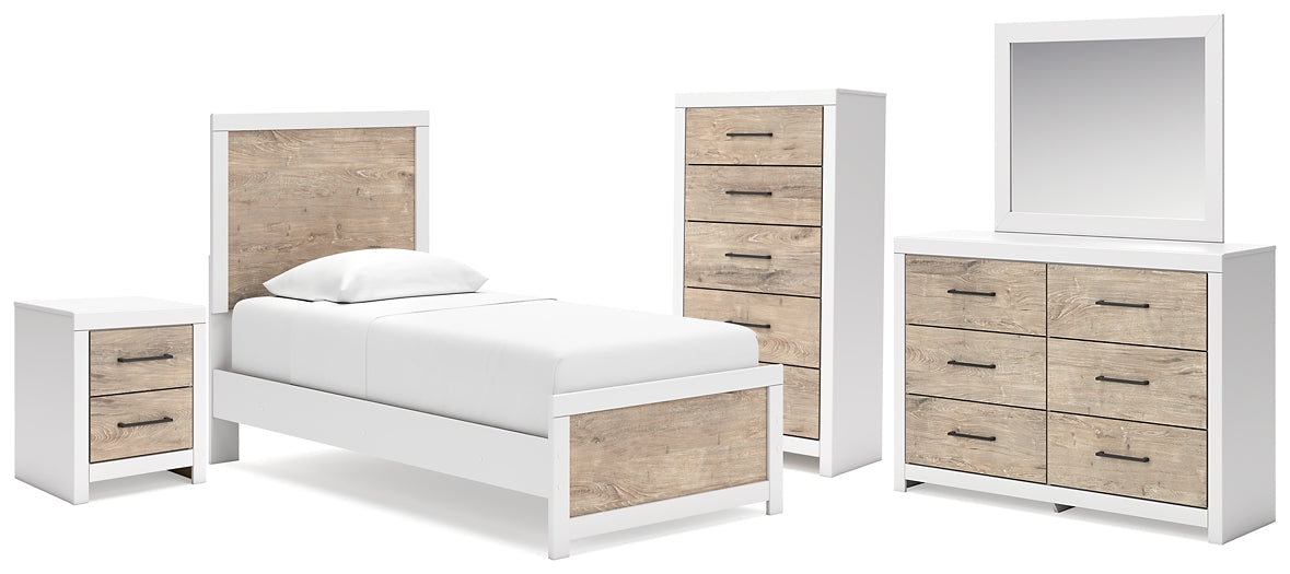 Charbitt Twin Panel Bed with Mirrored Dresser, Chest and Nightstand