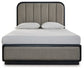 Rowanbeck Queen Upholstered Panel Bed with Mirrored Dresser and Nightstand