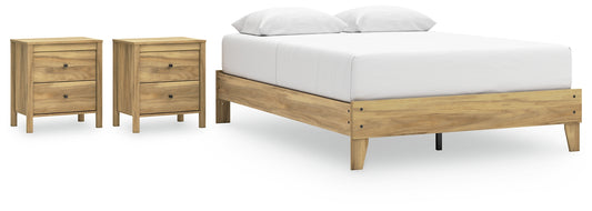 Bermacy Queen Platform Bed with 2 Nightstands