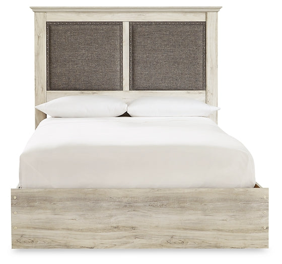 Cambeck King Upholstered Panel Bed with Mirrored Dresser, Chest and 2 Nightstands