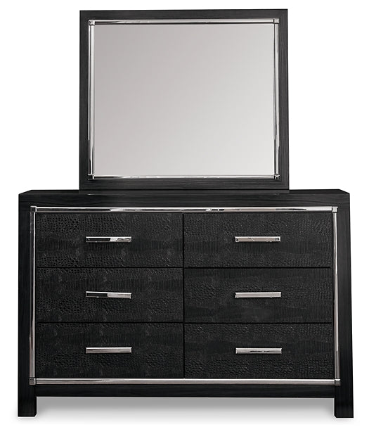 Kaydell King Upholstered Panel Storage Bed with Mirrored Dresser, Chest and 2 Nightstands