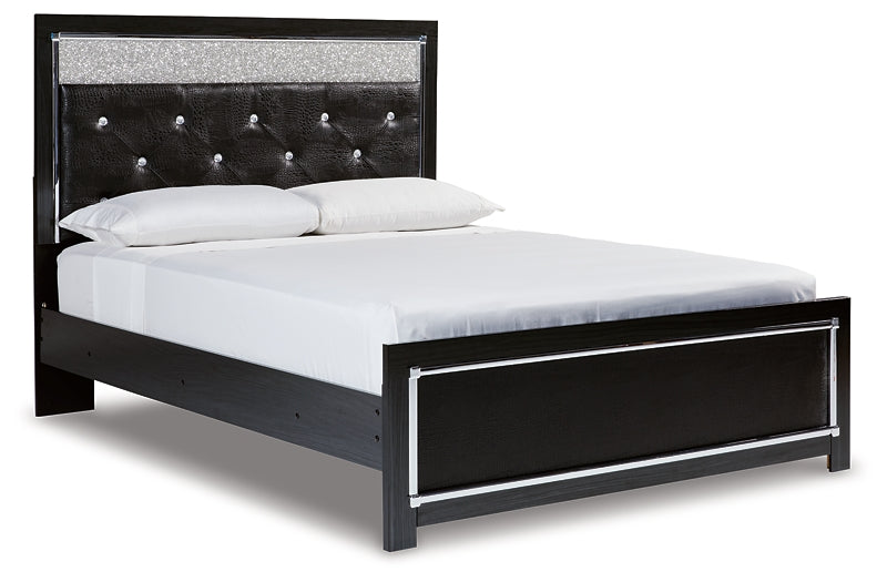 Kaydell Queen Upholstered Panel Bed with Mirrored Dresser, Chest and 2 Nightstands