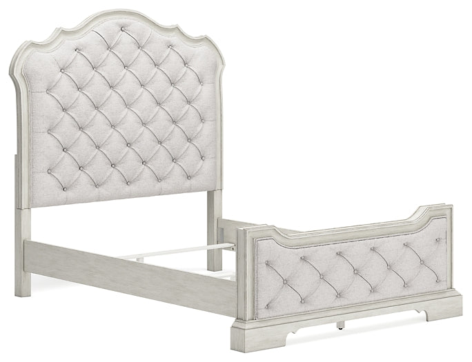 Arlendyne Queen Upholstered Bed with Mirrored Dresser, Chest and 2 Nightstands