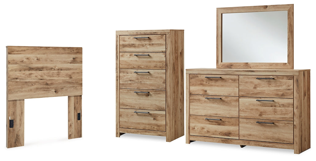 Hyanna Twin Panel Headboard with Mirrored Dresser and Chest